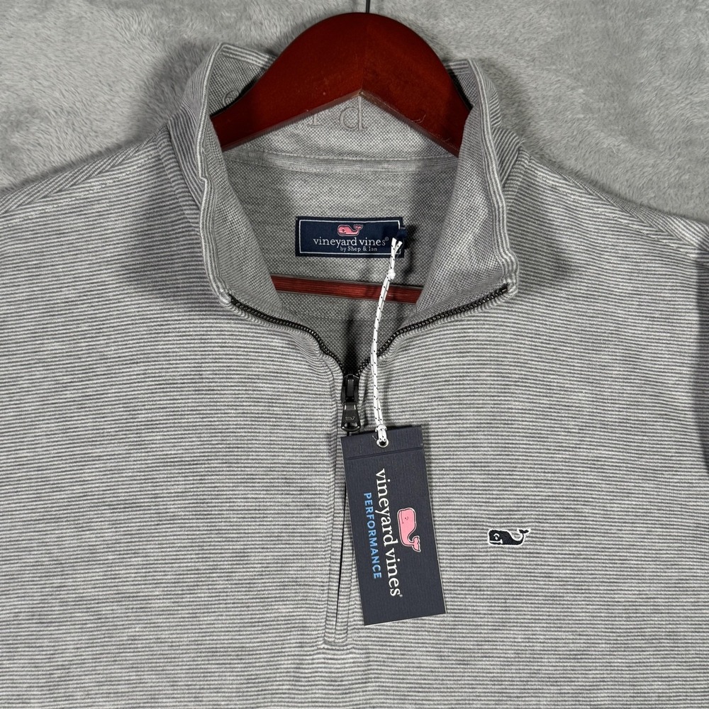 Vineyard Vines Sweater Mens XL Gray Saltwater 1/4 Zip Mock Neck Pullover